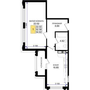 1-к квартира, вторичка, 55м2, 2/8 этаж