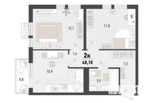 2-к квартира, вторичка, 48м2, 2/25 этаж