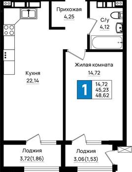 1-к квартира, вторичка, 49м2, 15/18 этаж