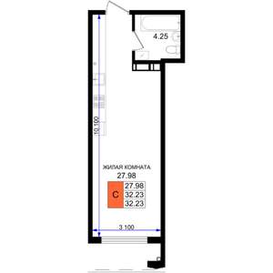 Студия квартира, строящийся дом, 32м2, 2/8 этаж