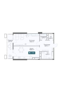 1-к квартира, вторичка, 58м2, 10/17 этаж