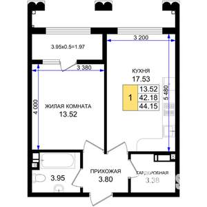 1-к квартира, вторичка, 44м2, 6/8 этаж