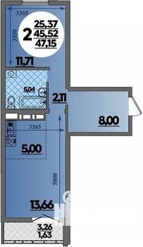 2-к квартира, вторичка, 47м2, 3/16 этаж