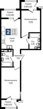 2-к квартира, вторичка, 63м2, 9/9 этаж