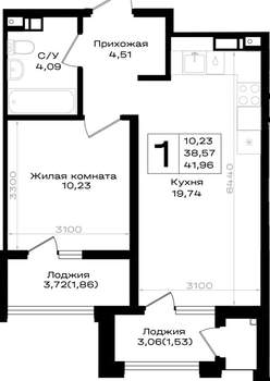 1-к квартира, вторичка, 42м2, 6/9 этаж