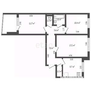 3-к квартира, вторичка, 64м2, 8/9 этаж