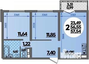 2-к квартира, вторичка, 58м2, 12/16 этаж