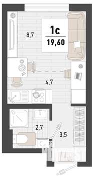 1-к квартира, строящийся дом, 20м2, 1/15 этаж