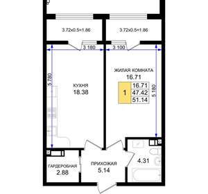 1-к квартира, вторичка, 51м2, 8/8 этаж