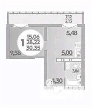 1-к квартира, вторичка, 30м2, 13/16 этаж