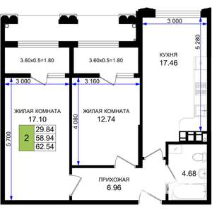 2-к квартира, строящийся дом, 63м2, 4/8 этаж