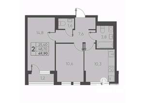 2-к квартира, вторичка, 50м2, 9/24 этаж