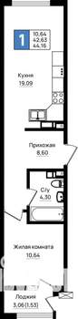 1-к квартира, вторичка, 44м2, 4/9 этаж