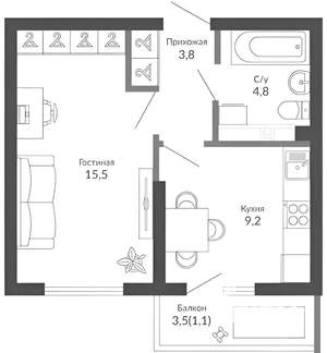 1-к квартира, вторичка, 36м2, 21/21 этаж