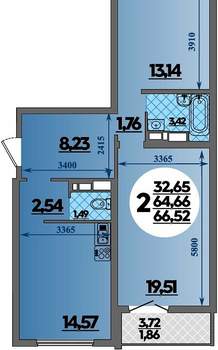 2-к квартира, вторичка, 67м2, 1/16 этаж