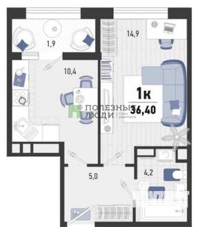 1-к квартира, вторичка, 36м2, 2/20 этаж