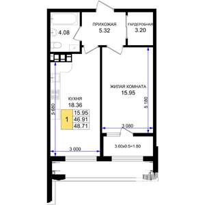 1-к квартира, строящийся дом, 49м2, 2/8 этаж