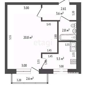 1-к квартира, вторичка, 33м2, 8/9 этаж
