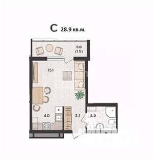 Студия квартира, сданный дом, 29м2, 6/24 этаж