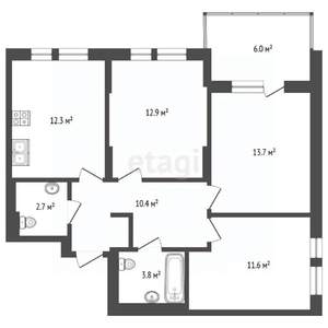 3-к квартира, вторичка, 66м2, 13/16 этаж