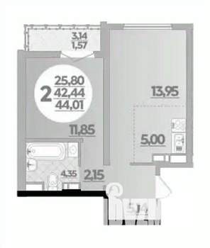2-к квартира, вторичка, 44м2, 6/16 этаж