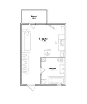 Студия квартира, вторичка, 20м2, 1/3 этаж