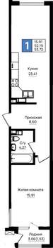 1-к квартира, вторичка, 54м2, 4/9 этаж
