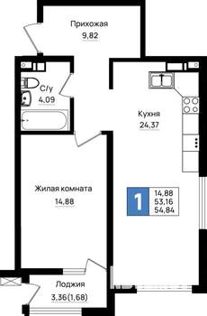 1-к квартира, вторичка, 55м2, 6/9 этаж