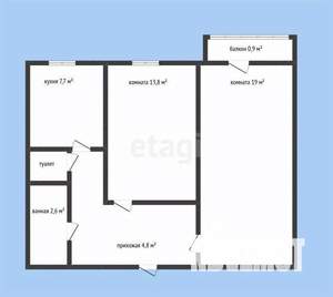 2-к квартира, вторичка, 52м2, 1/10 этаж