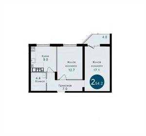 2-к квартира, вторичка, 54м2, 2/14 этаж