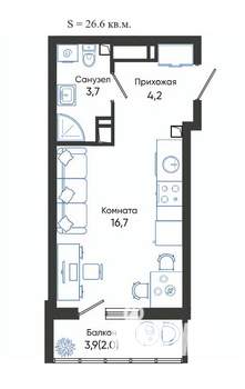 Студия квартира, вторичка, 27м2, 17/24 этаж