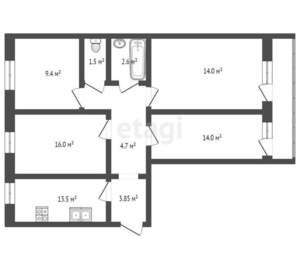 4-к квартира, вторичка, 76м2, 2/9 этаж