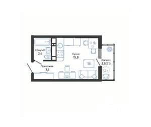 Студия квартира, вторичка, 23м2, 20/24 этаж