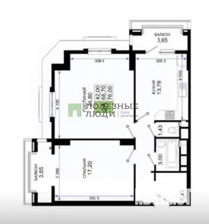 2-к квартира, вторичка, 76м2, 9/17 этаж