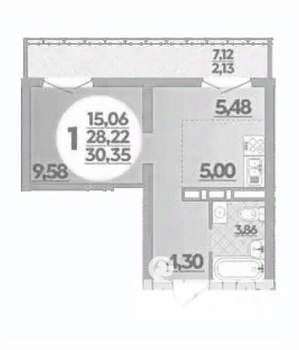 1-к квартира, вторичка, 30м2, 4/16 этаж