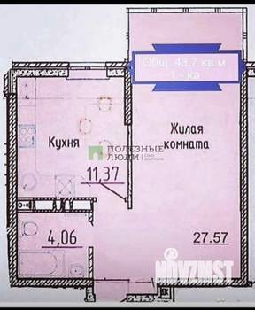 1-к квартира, сданный дом, 43м2, 16/22 этаж