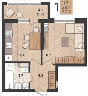 1-к квартира, сданный дом, 31м2, 19/24 этаж