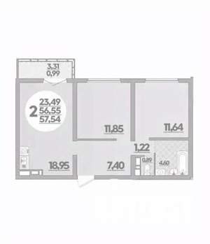 2-к квартира, вторичка, 58м2, 7/16 этаж