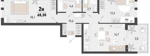 2-к квартира, вторичка, 65м2, 9/15 этаж