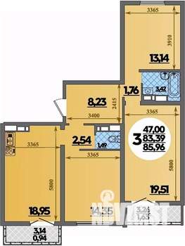3-к квартира, строящийся дом, 86м2, 2/16 этаж