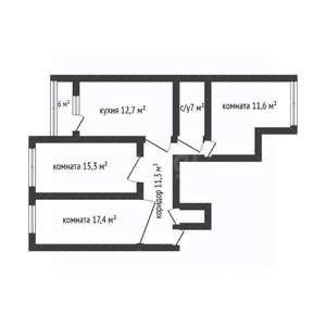 3-к квартира, вторичка, 76м2, 3/17 этаж