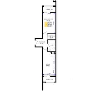 1-к квартира, строящийся дом, 49м2, 2/8 этаж