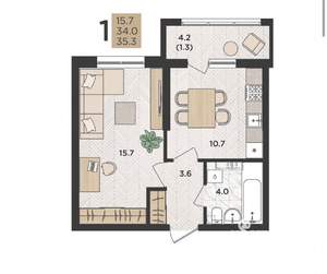 1-к квартира, вторичка, 35м2, 6/24 этаж