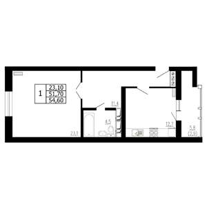 1-к квартира, строящийся дом, 55м2, 7/18 этаж