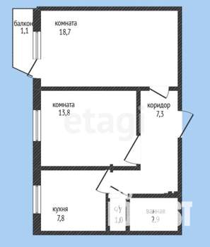 2-к квартира, вторичка, 53м2, 8/9 этаж