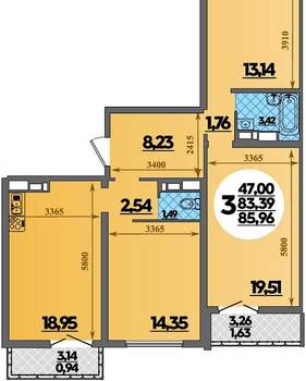 3-к квартира, вторичка, 86м2, 2/16 этаж