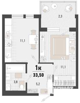 1-к квартира, вторичка, 34м2, 13/15 этаж
