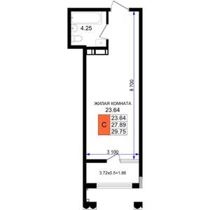 Студия квартира, вторичка, 30м2, 7/8 этаж