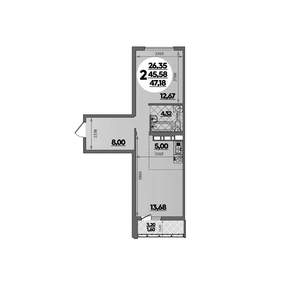 1-к квартира, вторичка, 47м2, 13/16 этаж