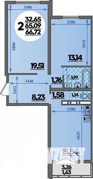 2-к квартира, строящийся дом, 67м2, 2/16 этаж